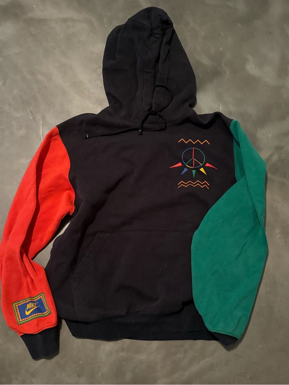 Nike Black Crewneck Hoodie with Red and Green Sleeves